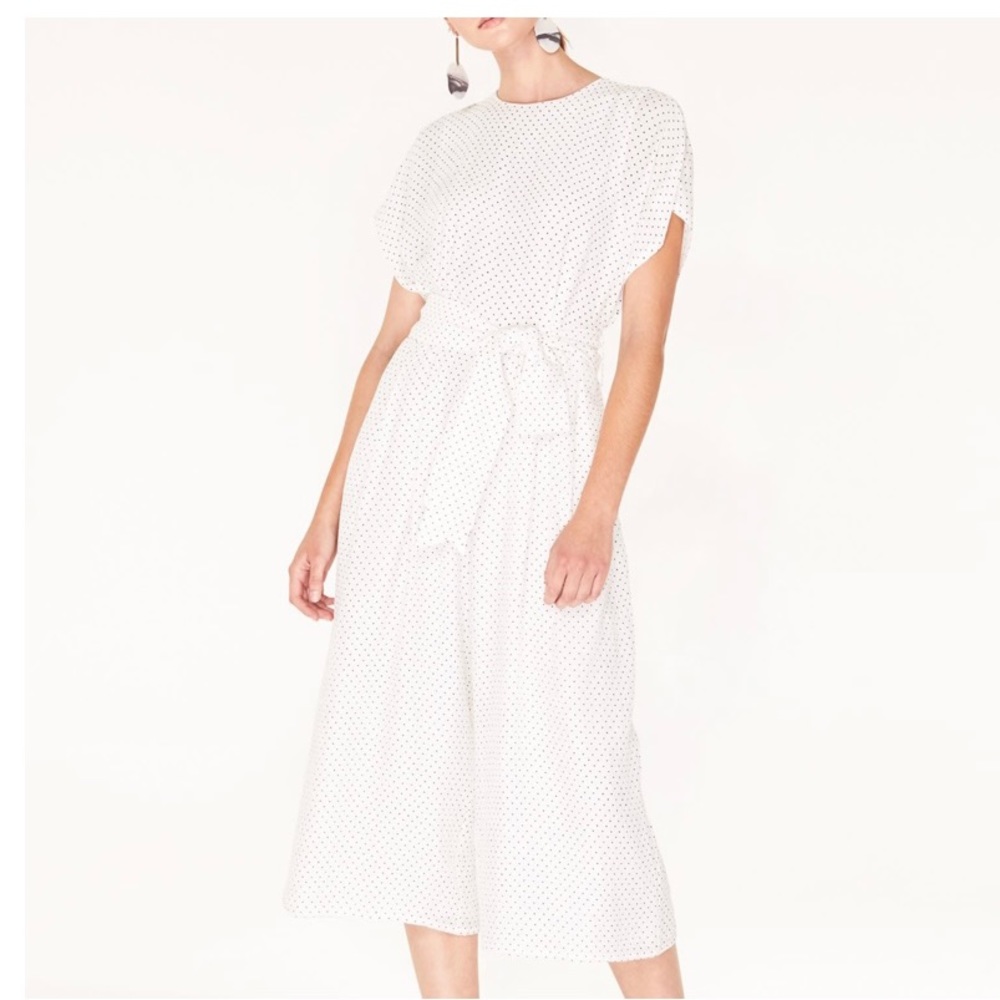 Cropped Polka Dot Jumpsuit w/ Self Belt Tie Belt
